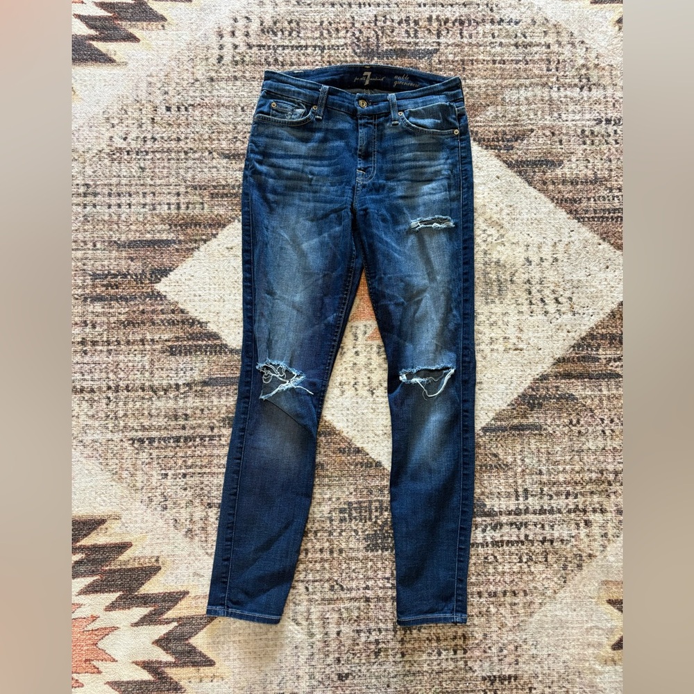 7 For All Mankind Ankle Gwenevere Distressed Blue Jeans 27